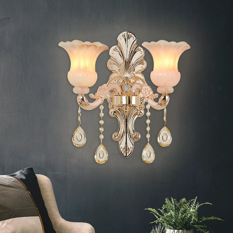 BowLift | Crystal Champagne Wall Lighting Idea Flower Shade 1/2-Head Classic Wall-Mounted Lamp Light