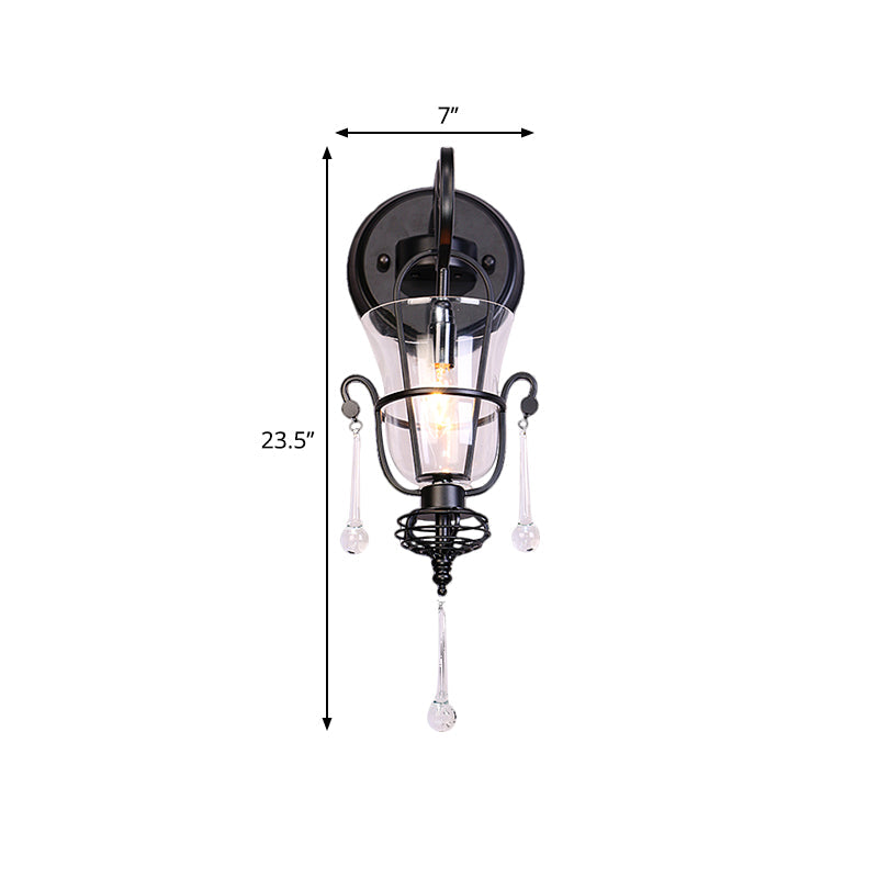 BowLift | Metallic Cantilever Wall Mount Lighting Modernist 1/2 Light Black Wall Lamp with Clear Glass Shade