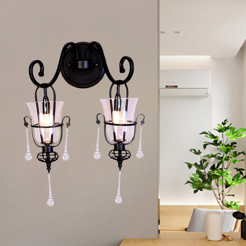 BowLift | Metallic Cantilever Wall Mount Lighting Modernist 1/2 Light Black Wall Lamp with Clear Glass Shade