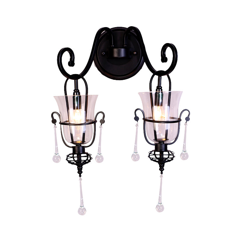BowLift | Metallic Cantilever Wall Mount Lighting Modernist 1/2 Light Black Wall Lamp with Clear Glass Shade