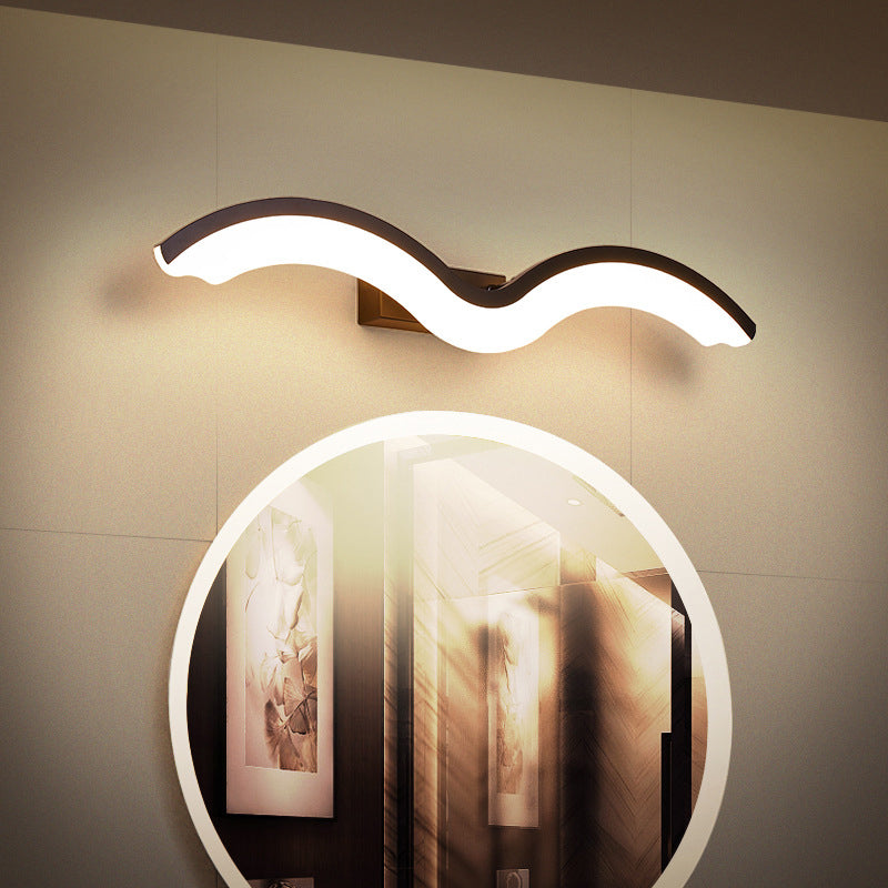 BowLift | Black/White Wavelet LED Wall Lamp Minimalism Metal Mirror Light with Frosted Diffuser, 16"/23.5"/31.5" long