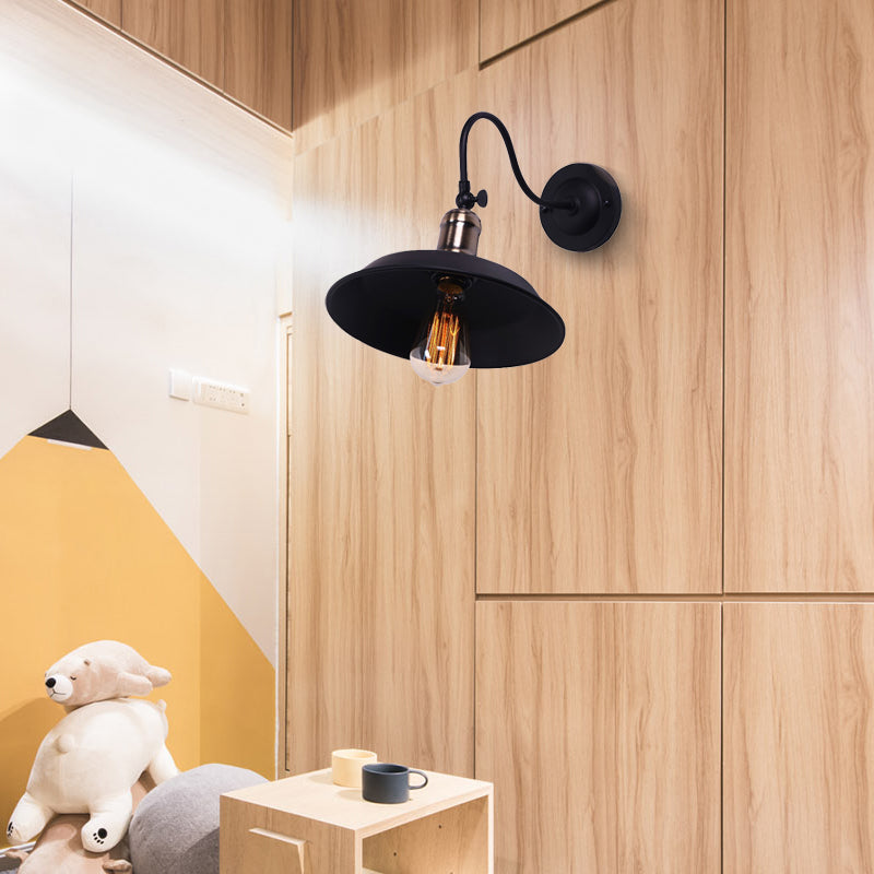 BowLift | Farmhouse Barn Wall Mount Light 1 Bulb Metallic Wall Lighting with Gooseneck Arm in Black for Balcony