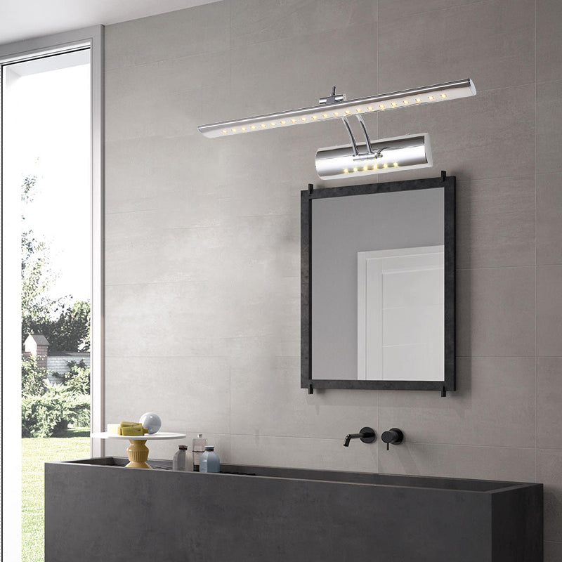 BowLift | Nickel Finish Linear Wall Lamp Contemporary 16"/21.5" Width LED Metallic Makeup Lighting in White/Warm Light