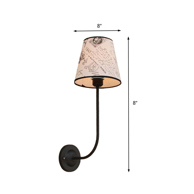 BowLift | Vintage Conical Wall Lamp 1 Head Fabric and Metal Wall Mount Fixture with Curved Arm in White