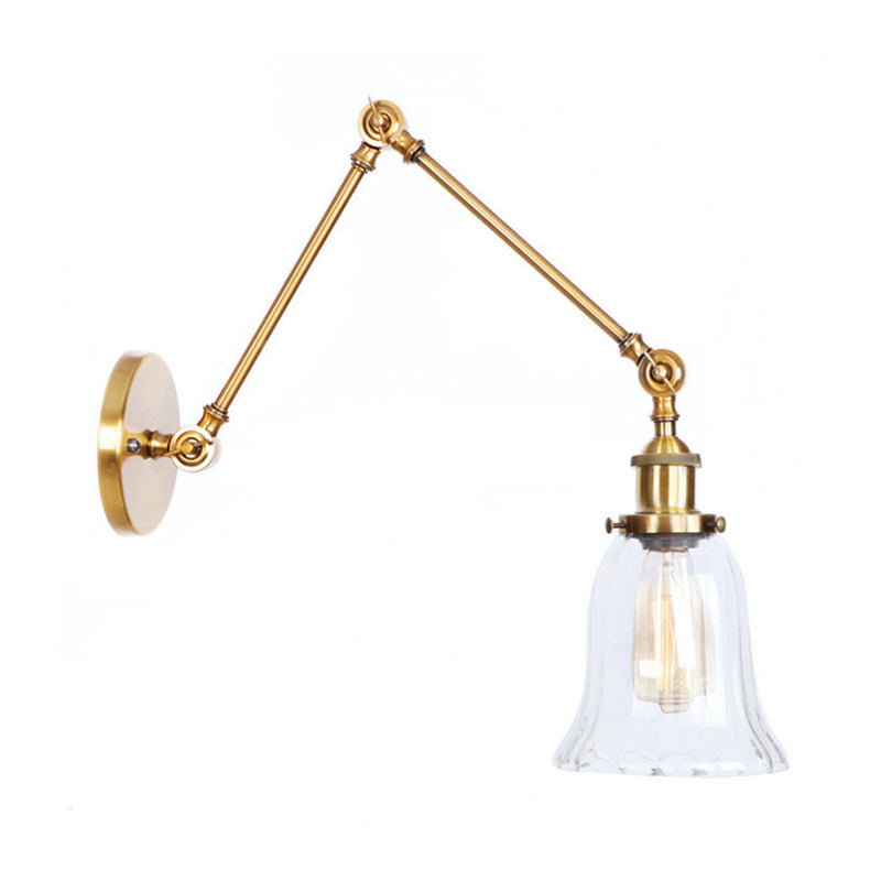 BowLift | Brass Expanding Wall Lighting Vintage Style Clear Textured Glass 1 Light Living Room Wall Lamp Lighting Point