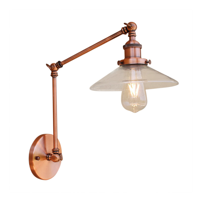 BowLift | Rustic conical wall lighting 1 bulb clear glass wall light in copper for café