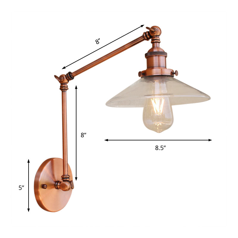 BowLift | Rustic conical wall lighting 1 bulb clear glass wall light in copper for café