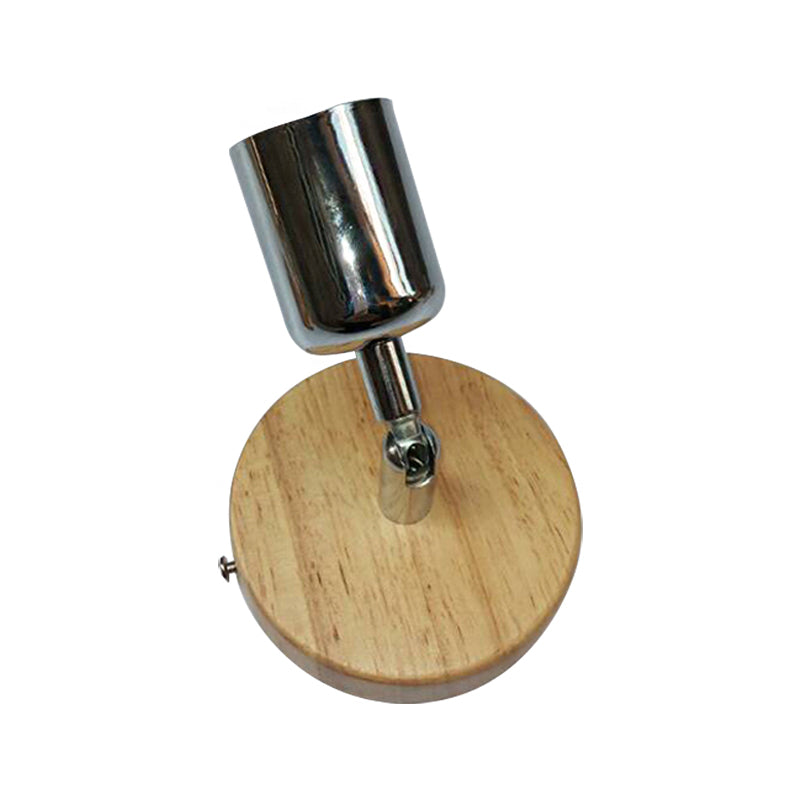 BowLift | Head-shaped metal wall lamp Lodge 1 light living room wall-mounted fixture with round wooden backplate in silver/gold