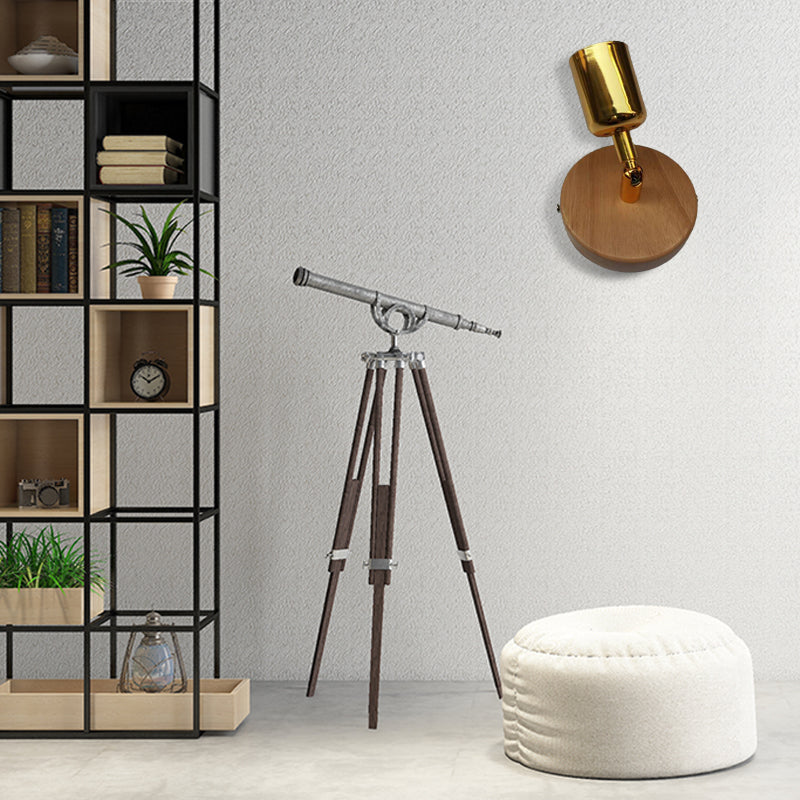 BowLift | Head-shaped metal wall lamp Lodge 1 light living room wall-mounted fixture with round wooden backplate in silver/gold