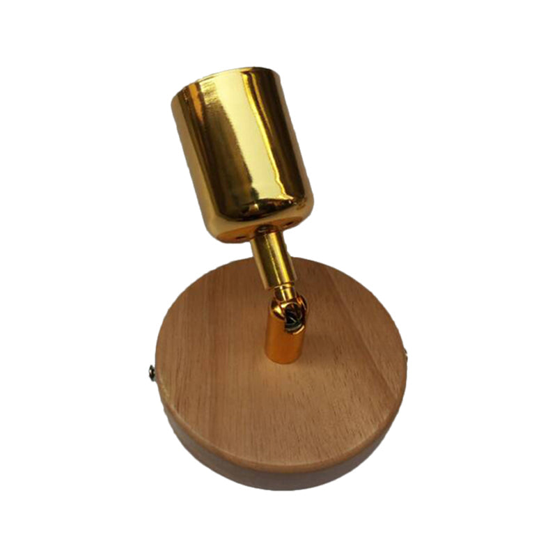 BowLift | Head-shaped metal wall lamp Lodge 1 light living room wall-mounted fixture with round wooden backplate in silver/gold