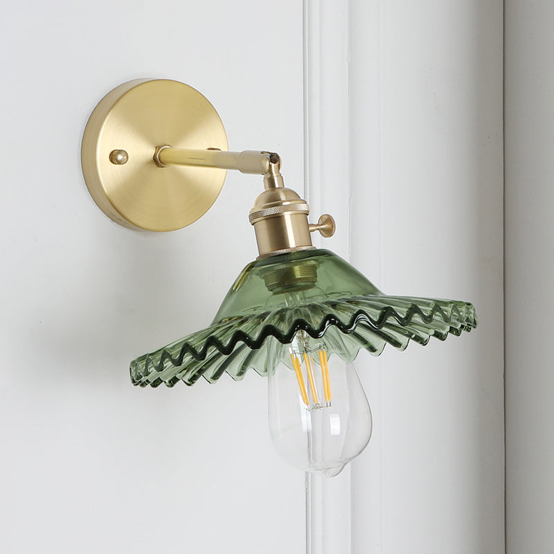 BowLift | Industrial Bowl Wall Lighting Fixture 1 Bulb Green Glass Wall Light in Brass