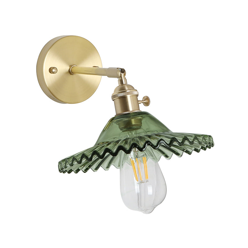 BowLift | Industrial Bowl Wall Lighting Fixture 1 Bulb Green Glass Wall Light in Brass