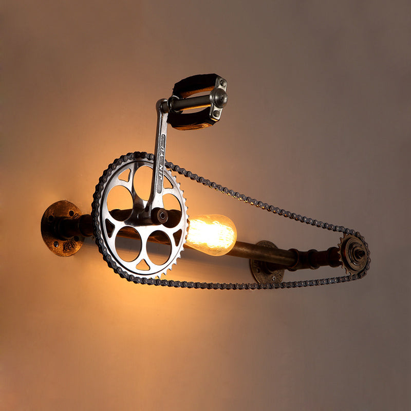 BowLift | Iron Gear Bicycle Wall Lamp Stock 1 Light Restaurant Wall Mounted Lamp in Bronze with Pipe Arm