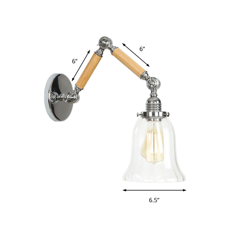 BowLift | Flared Living Room Wall Light Vintage Clear Glass Prism Glass 1 Light Chrome Wall Lamp with 8"+8"/6"+6"/8"+4" Wooden Arm