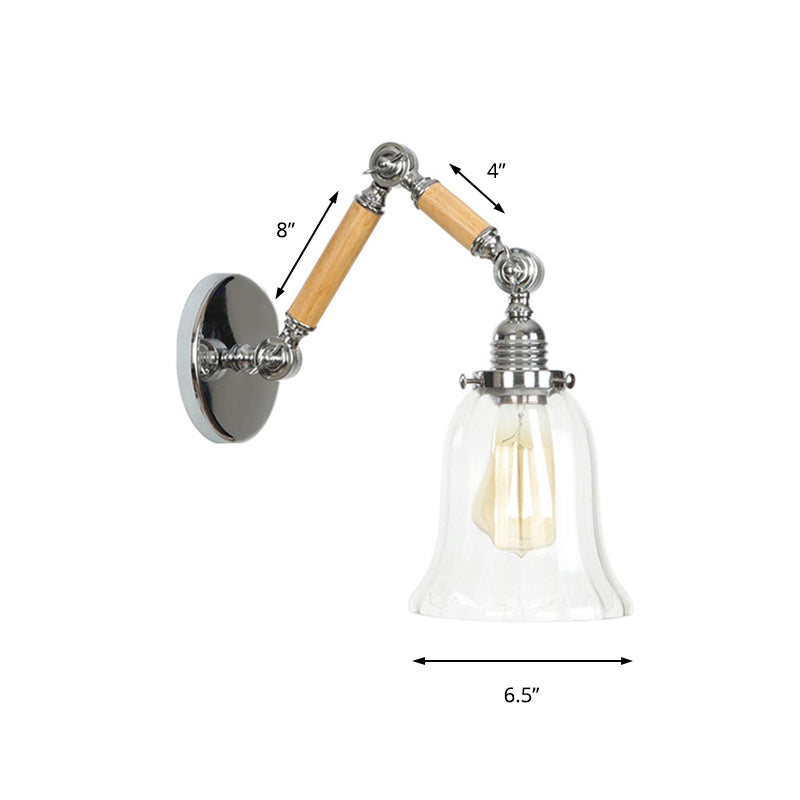 BowLift | Flared Living Room Wall Light Vintage Clear Glass Prism Glass 1 Light Chrome Wall Lamp with 8"+8"/6"+6"/8"+4" Wooden Arm
