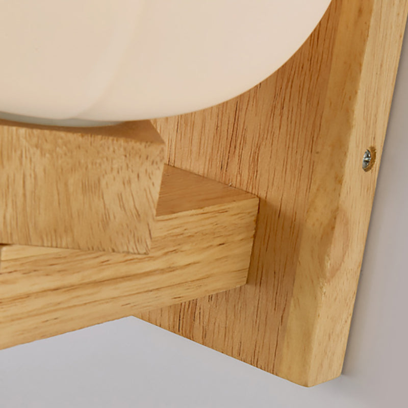 BowLift | Single Bulb Opal Glass Wall Light Nordic Wood Bowl Bedroom Lighting Fixture