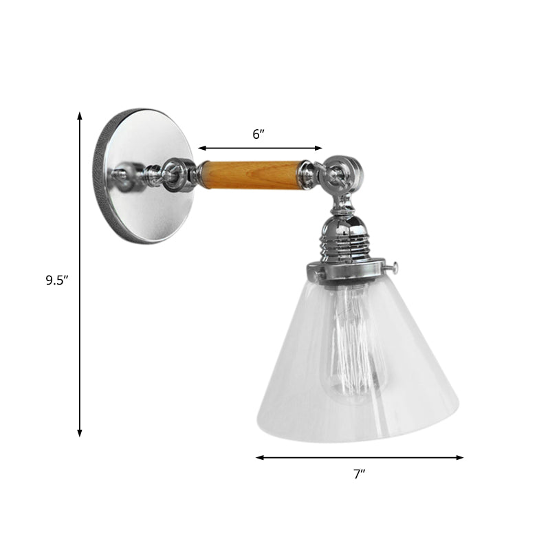 BowLift | Cone Clear Glass Wall Mounted Lamp Industrial Single Bulb Dining Room Wall Light, 8"/4"/14"