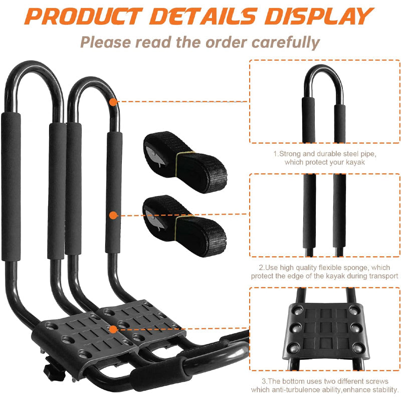 BowLift | Kayak Roof Rack 2pcs Heavy Duty Kayak Roof Carrier with 2 Ropes for SurfBoard Car SUV