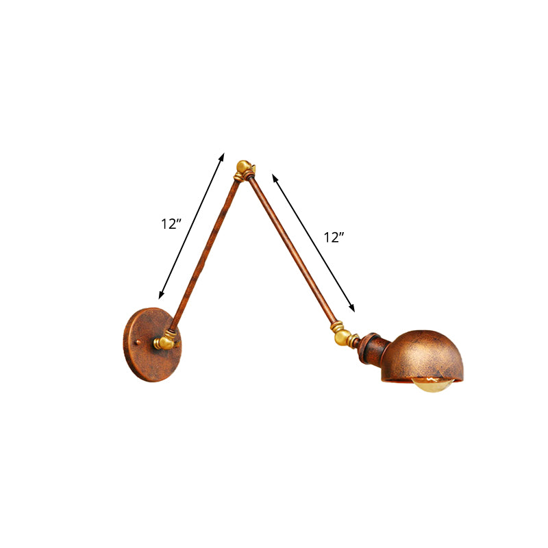 BowLift | 4"/6.5" Dia Domed Metal Wall Lamp Fixture Vintage Style 1 Head Study Room Adjustable Wall Light in Rust