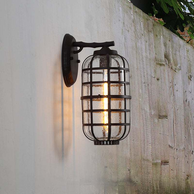 BowLift | Caged Seeds Glass Wall Mounted Lamp Industrial Single Bulb Outdoor Sculpture Light in Black/Bronze, 5.5"/6"/8" Wide