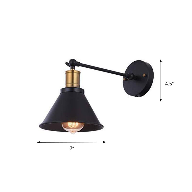 BowLift | Black 1 Light Wall Lamp Lighting Industrial Metal Cone Light Fixture for Bedroom