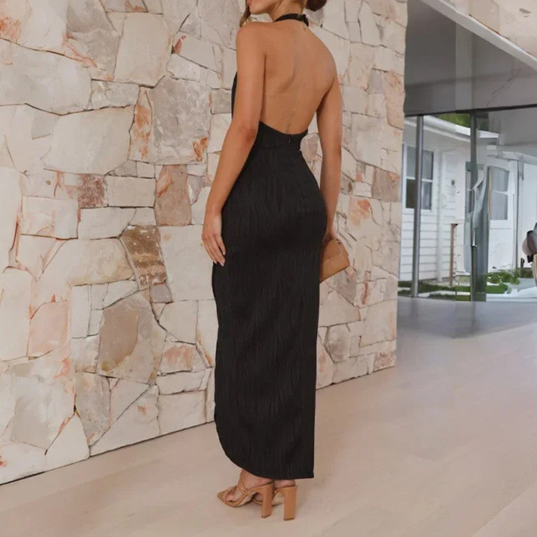 Backless Slim Fit Dress with Satin Finish