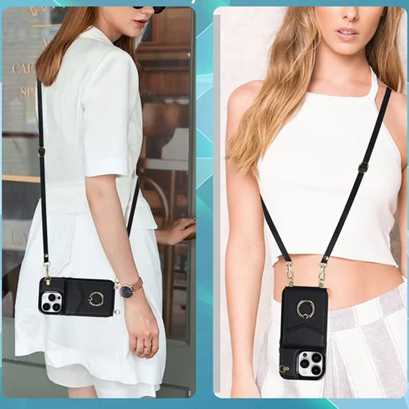 BowLift | Leather Wallet Case with Ring & Lanyard for iPhone