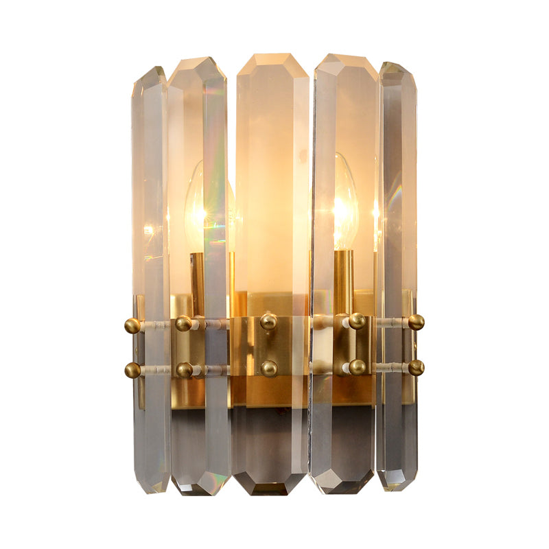 BowLift | Half-cylinder Wall-mounted Lamp Modern Rectangular Cut-out Crystal 2 Lights Hallway Flush Wall Light in Gold
