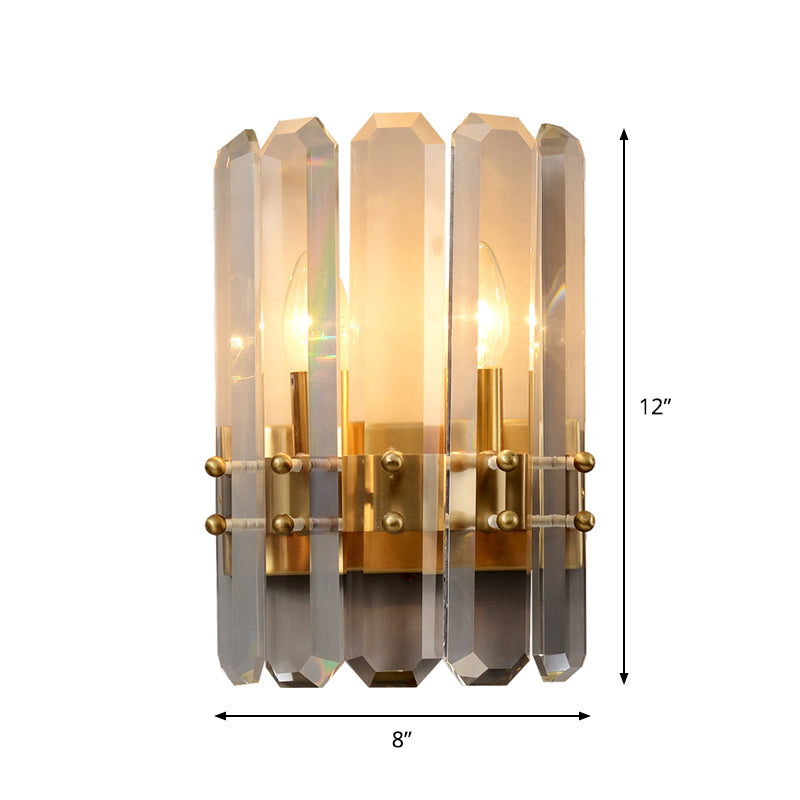 BowLift | Half-cylinder Wall-mounted Lamp Modern Rectangular Cut-out Crystal 2 Lights Hallway Flush Wall Light in Gold