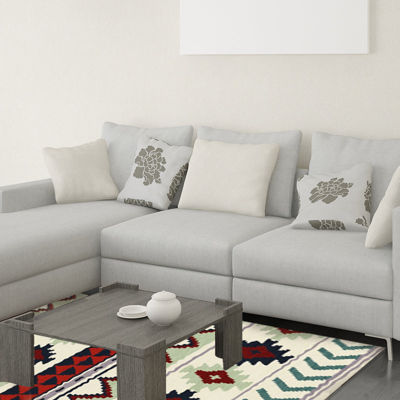 BowLift | Southwestern Americana Aztec rug in blue and red striped geometric rug polyester stain resistant indoor rug