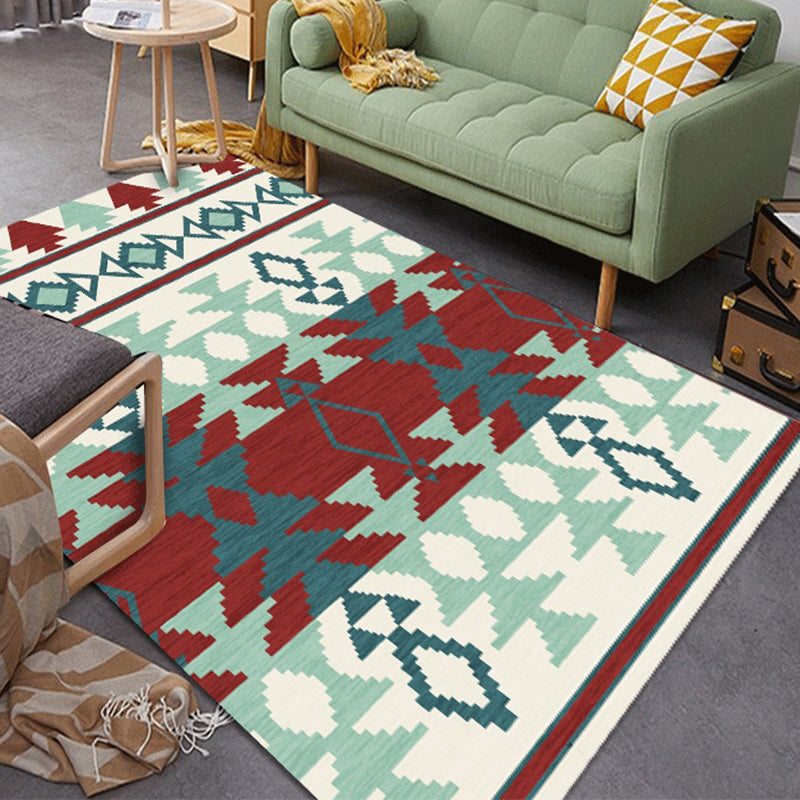 BowLift | Geometric Southwest Tribal Area Rug Abstract Spears Polyester Stain Resistant Flooring in Rust Red