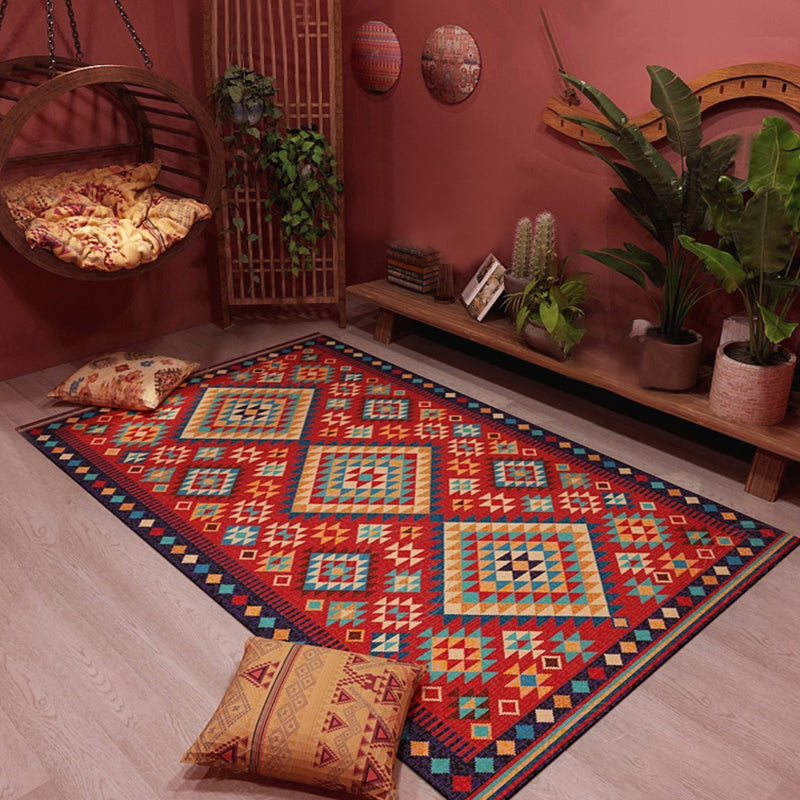 BowLift | Beef Frame Retro Tribal Carpet with Moroccan Medallion synthetic anti-slip pet-friendly rug for the fireplace