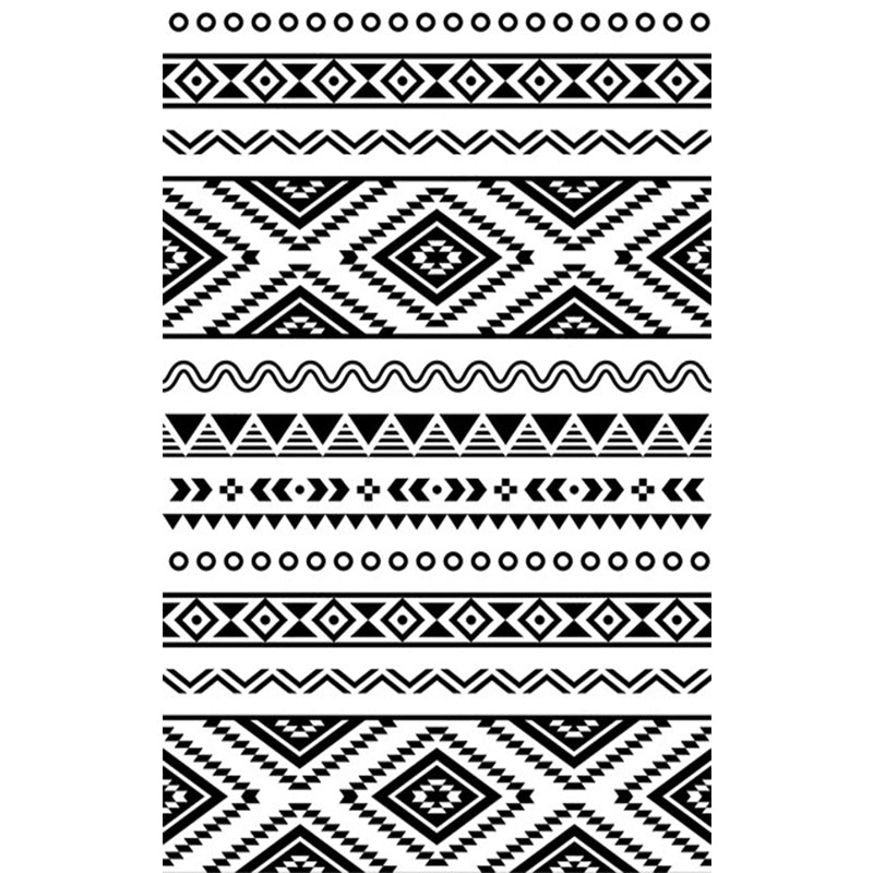 BowLift | Country Tribal Washable Rug Black and White Ethnic Geometric Rug Stain Resistant Polyester Rug for the Living Room