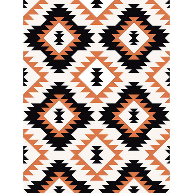 BowLift | Aztec Tokens Tribal Indigenous Carpet with ethnic geometric diamond in orange and black polyester stain-resistant personal carpet