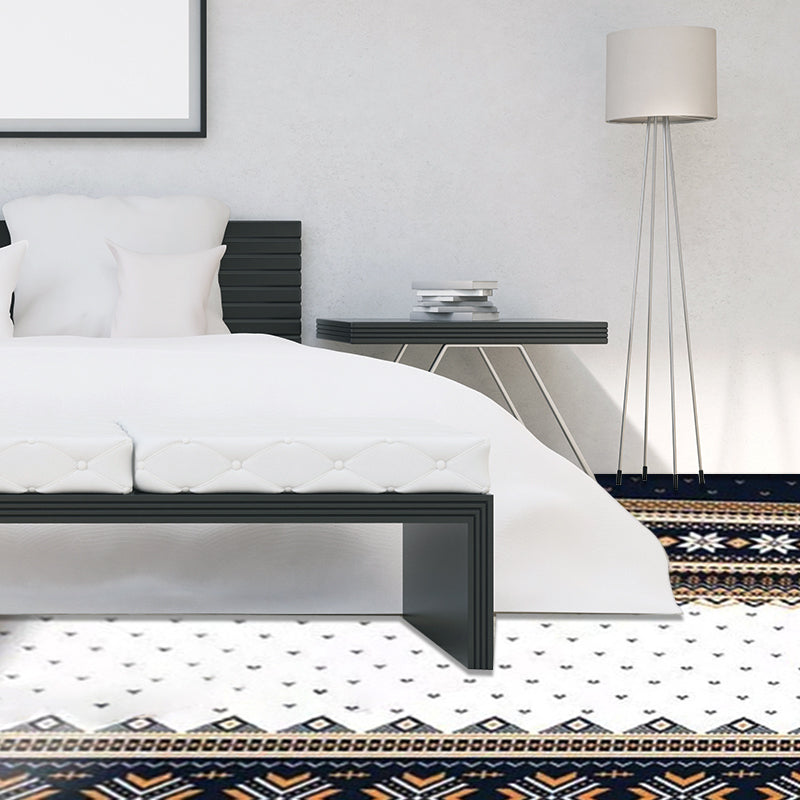 BowLift | Blue Banded Tribal Carpet with Dots Artificial Anti-Slip Power Loom Flooring Carpet for the Living Room