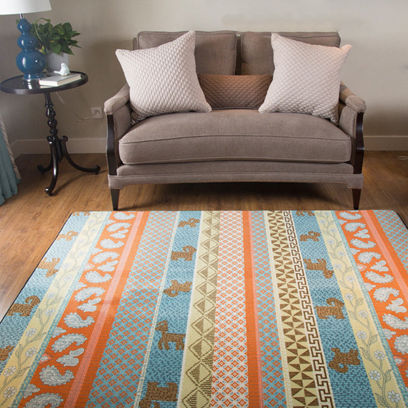 BowLift | Living Room Rustic Orange Carpet Striped Paisley Carpet with Animal Polyester Pet Friendly Stain Resistant Area Rug