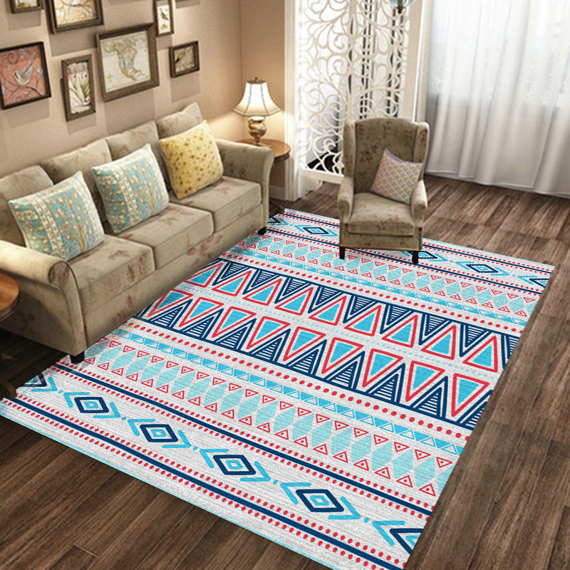 BowLift | Americana Tribal Striped Geometric Blue Rug Polyester Power Loom Pet-Friendly Area Rug for Accent Area