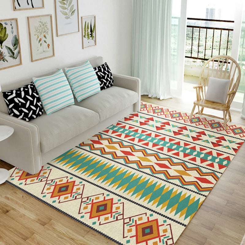 BowLift | Indian Tribal Orange and Green Rug Striped Geometric Area Rug Fabri Pet Friendly Stain Resistant Indoor Carpet