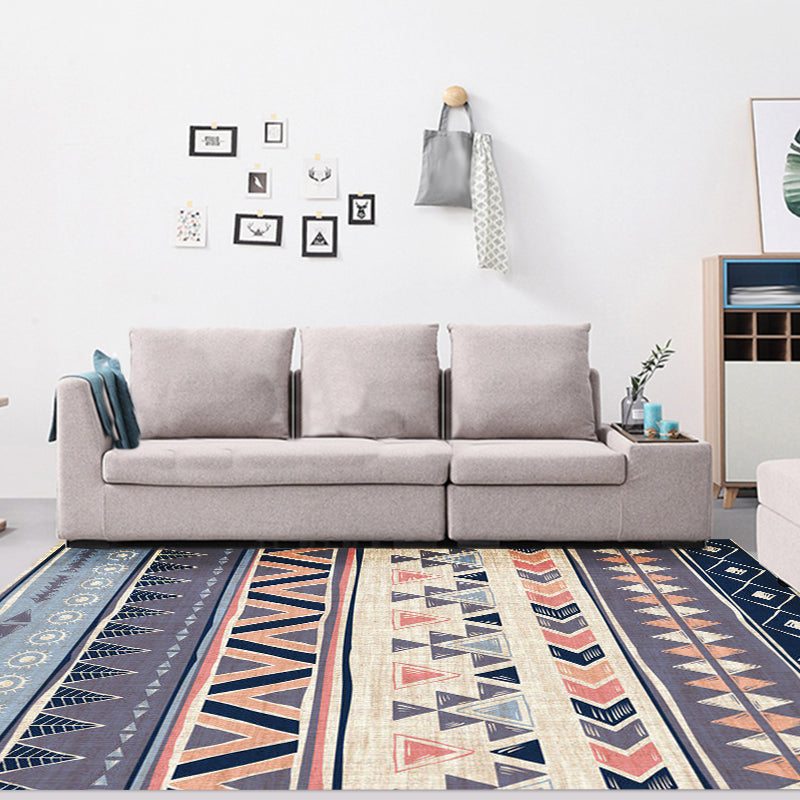 BowLift | Warm purple stain-resistant rug striped geometric Americana tribal rug polyester pet-friendly area rug for living room