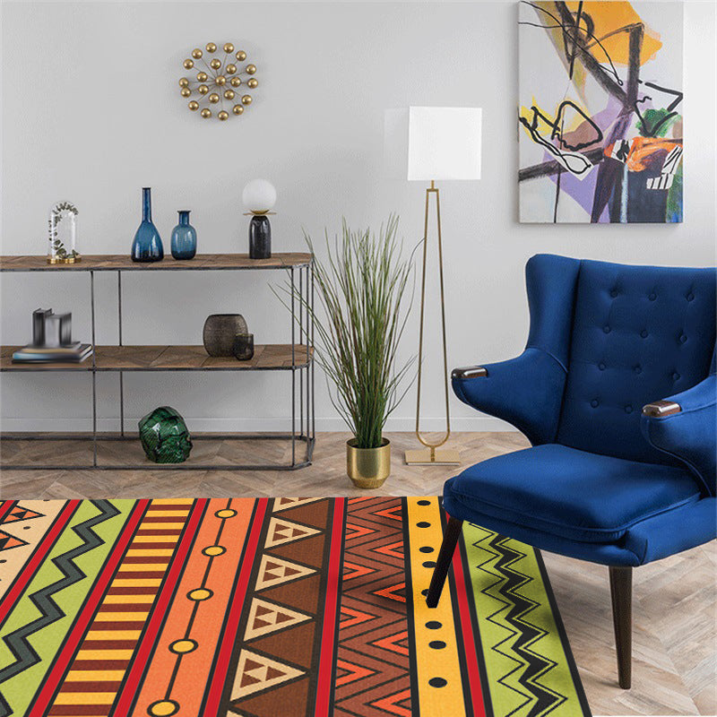 BowLift | Dark Red Americana Tribal Carpet Striped Geometric Polyester Pet Friendly Stain Resistant Rug for Accent Area