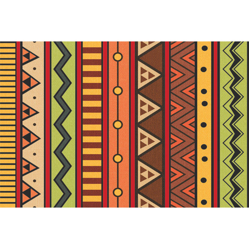 BowLift | Dark Red Americana Tribal Carpet Striped Geometric Polyester Pet Friendly Stain Resistant Rug for Accent Area