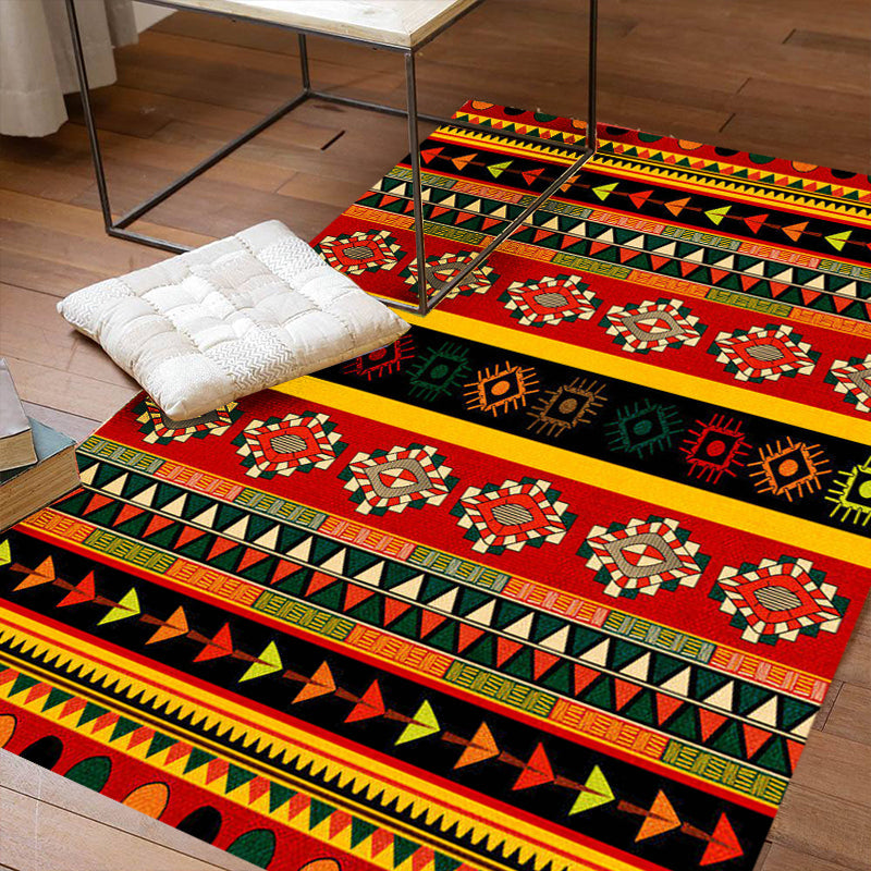 BowLift | Dark Red Americana Tribal Carpet Striped Geometric Polyester Pet Friendly Stain Resistant Rug for Accent Area