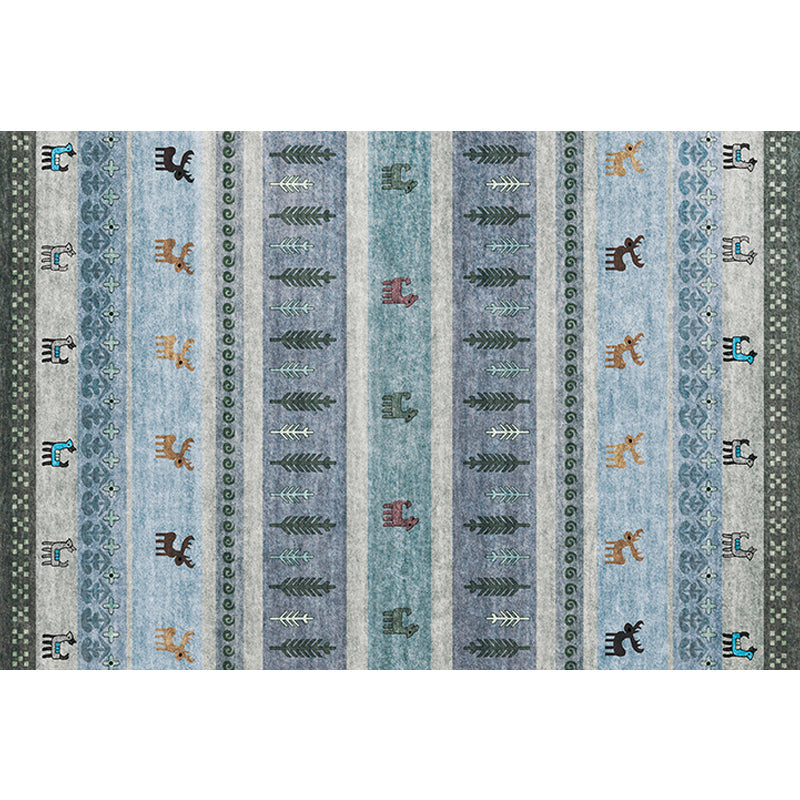 BowLift | Bohemian striped geometric rug with botanical and animal motifs synthetic non-slip backing pet-friendly area rug