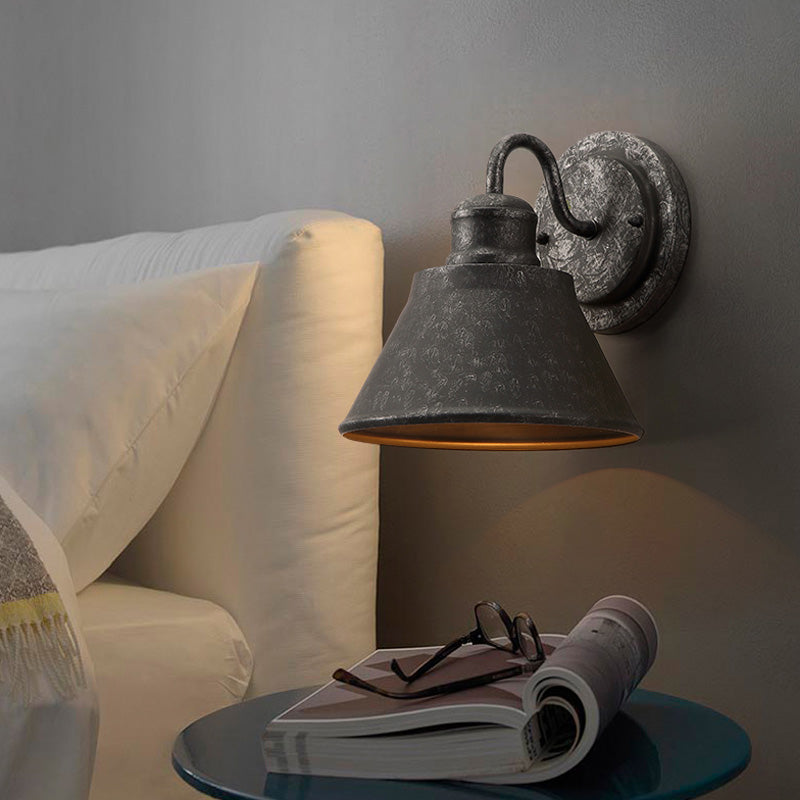 BowLift | Metal Antique Black Wall Lights Drum/Trumpet Shade 1-Light Retro Rustic Wall Lamp Fixture