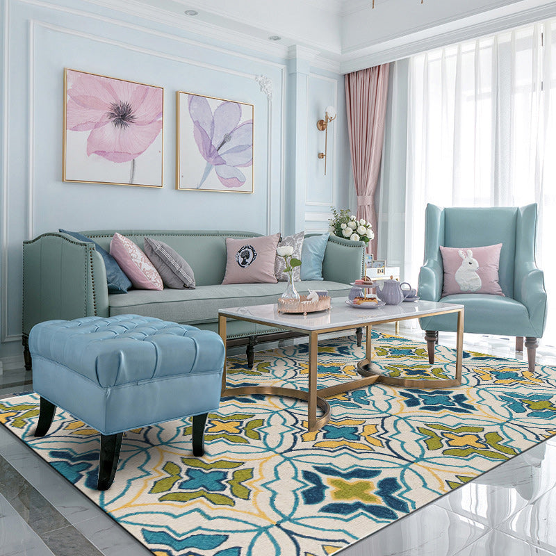 BowLift | Ivorakariert Moroccan Carpet Polyester Geometric Floral Cross Print Rug Non-Slip Rug for Home Decor