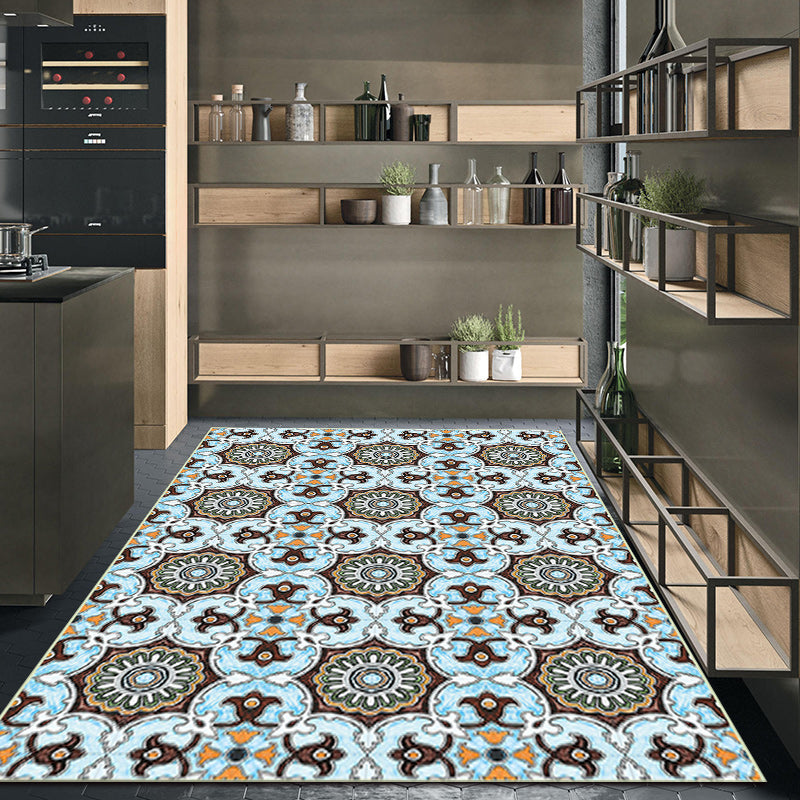 BowLift | Blue and brown Moroccan carpet polyester floral pattern non-slip rug for home decor