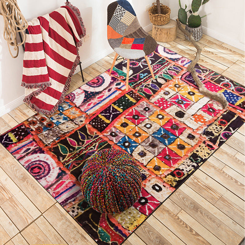 BowLift | Mediterranean rectangular round patterned rug in black Moroccan rug polyester non-slip backing rug for the bedroom