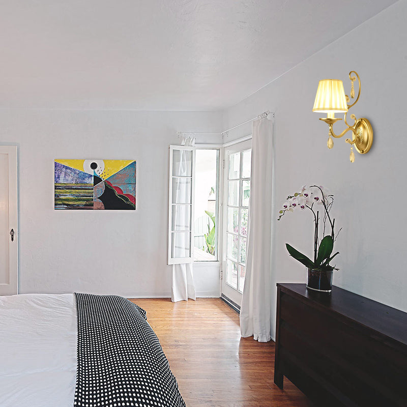 BowLift | Curved Arm Wall Light Contemporary Crystal 1/2-Light Wall Mounted Lighting with/without Shade in Brass