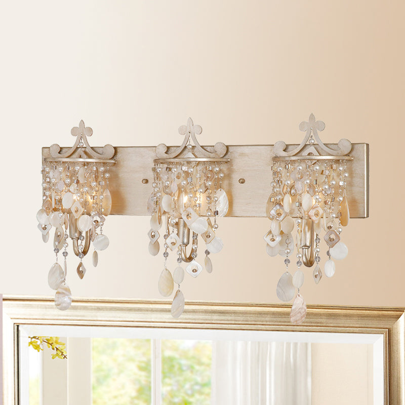 BowLift | Linear Wall Mount Light Modern Style Shell and Crystal 1/3-Light Wall Light with Pearl Decoration in Gold
