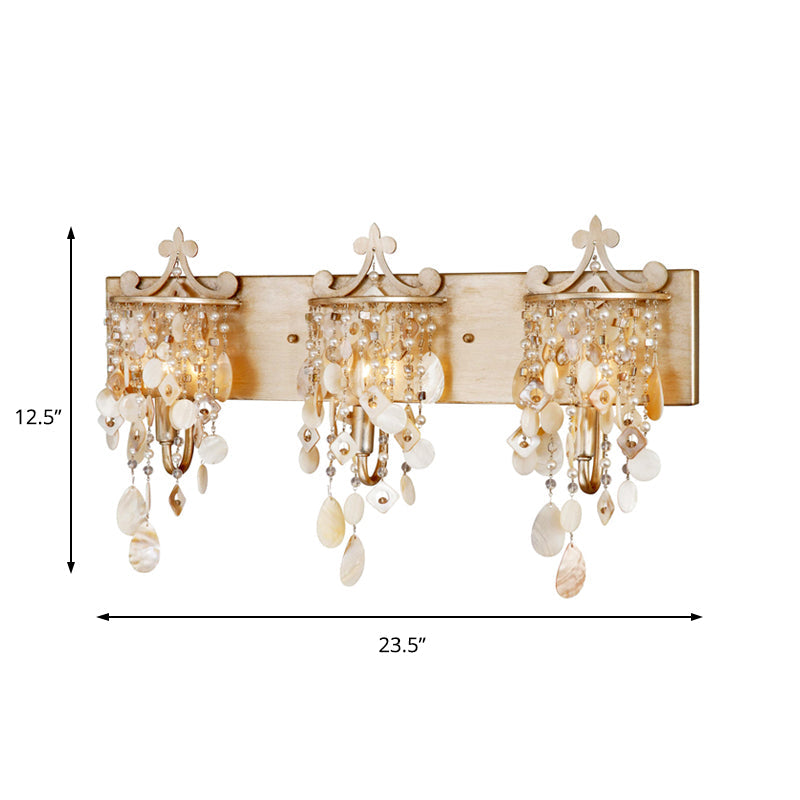 BowLift | Linear Wall Mount Light Modern Style Shell and Crystal 1/3-Light Wall Light with Pearl Decoration in Gold